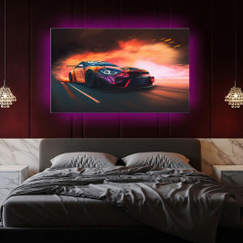 High-Speed-Drift-Auto Digitaler Neon-Sonnenunterga Poster