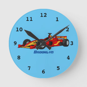 High speed racing cars cartoon illustration runde wanduhr