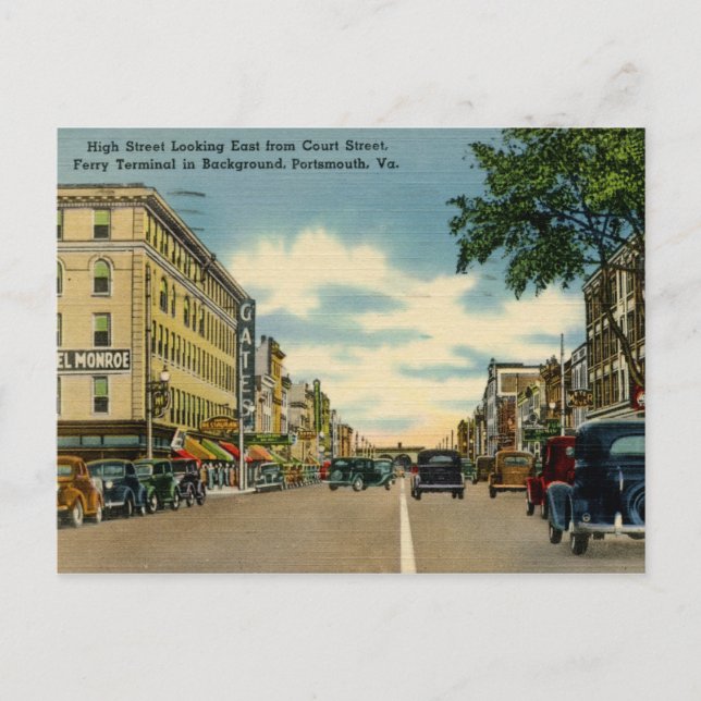 High St, Portsmouth, VA Vintag Postkarte (Vorderseite)