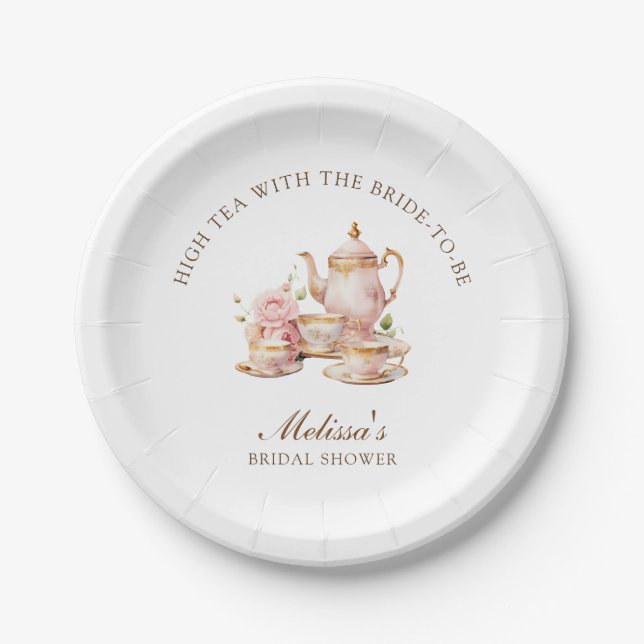 High Tea Pastel Gold Bridal Shower Pappteller (Vorderseite)