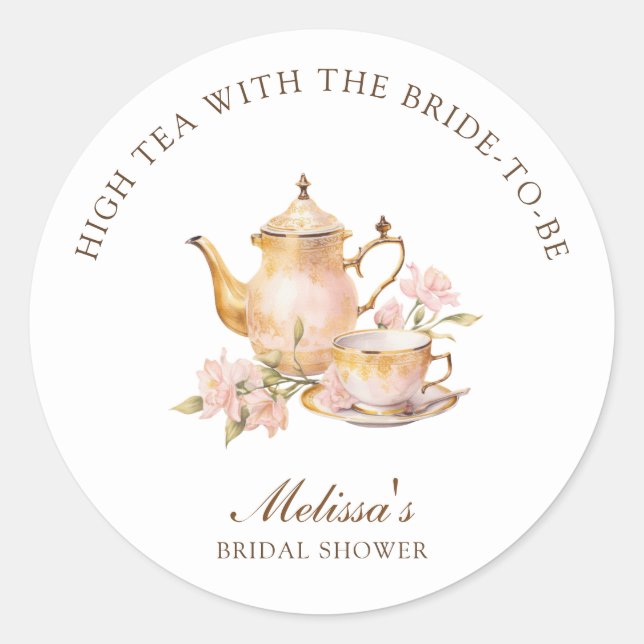 High Tea Pastel Gold Bridal Shower Runder Aufkleber (Vorderseite)