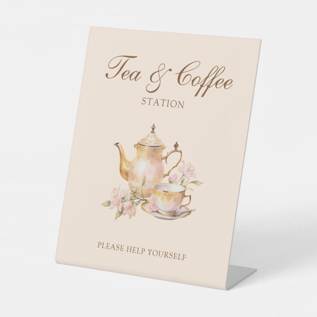 High Tea Pastel Orange Bridal Shower Tea & Coffee Sockelschild (Vorderseite)