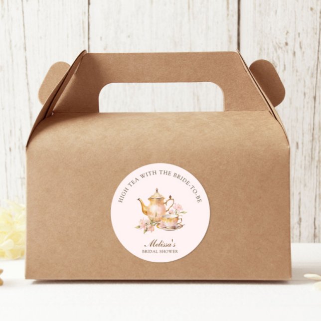 High Tea Pastel Rosa Goldene Hochzeitsdusche Runder Aufkleber (Von Creator hochgeladen)