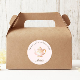 High Tea Pastel Rosa Goldene Hochzeitstorte-Einlad Runder Aufkleber