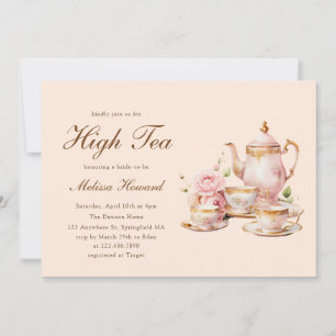 High Tea Pastell Orange Gold Brautparty Einladung