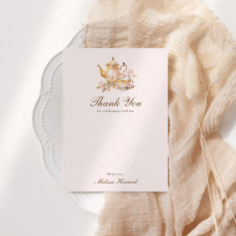 High Tea Pastell Rosa Goldene Brautparty Dankeskarte