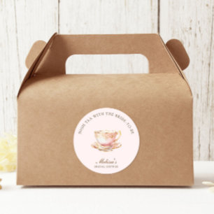 High Tea Pastell Rosa Goldene Brautparty Runder Aufkleber