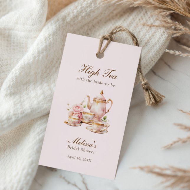 High Tea Pastell Rosa Goldene Hochzeitsdusche Geschenkanhänger (Von Creator hochgeladen)