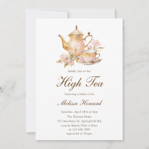 High Tea Pastellgoldene Brautparty Einladung