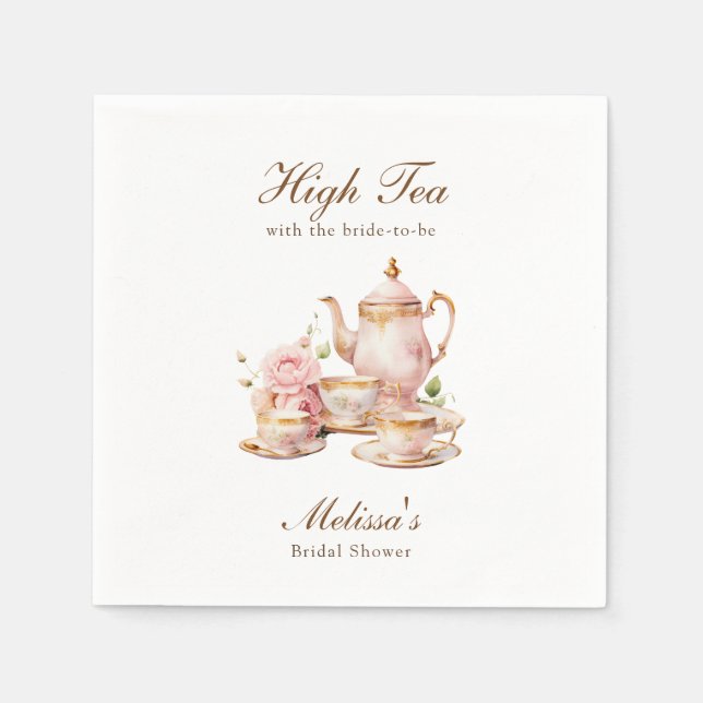 High Tea Pastellgoldene Brautparty Serviette (Vorderseite)