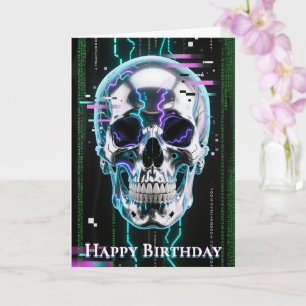 High-Tech Neon Cyber Chrome Skull Karte
