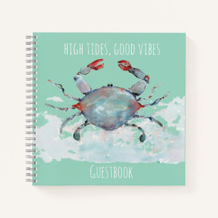 High Tides, Good Vibes Wasserfarben-Krebs-Gästebuc Notizbuch