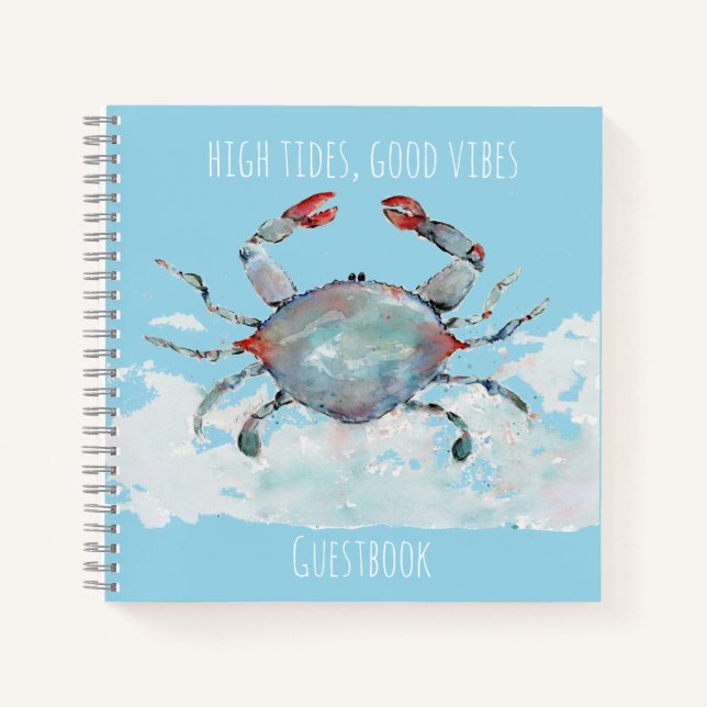 High Tides, Good Vibes Watercolor Crab Guestbook Notizbuch (Vorderseite)