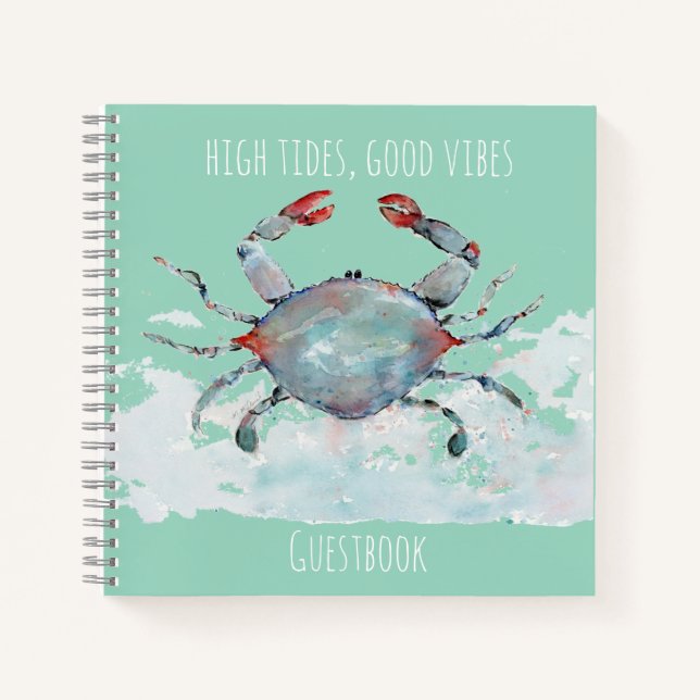 High Tides, Good Vibes Watercolor Crab Guestbook Notizbuch (Vorderseite)