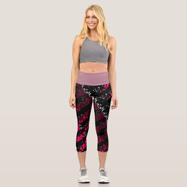 High waisted capris in pink and black (Vorderseite)