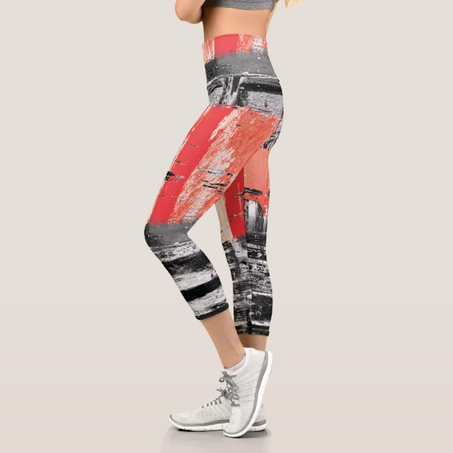 High Waisted Capris – Red Pulse Abstract Design (Links)
