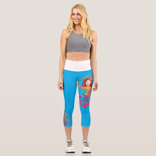 High Waisted Capris with Yoga Woman Rainbow Design (Vorderseite)