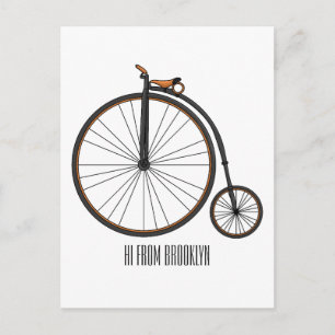 High wheel bicycle cartoon illustration postkarte