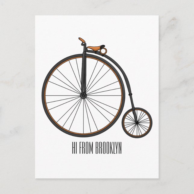 High wheel bicycle cartoon illustration postkarte (Vorderseite)