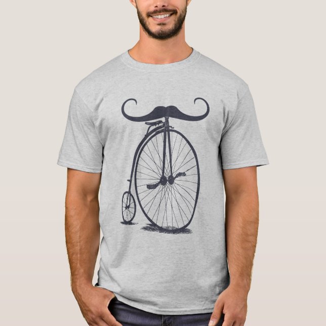 High Wheel Penny Farthing Mustache Bicycle T-Shirt (Vorderseite)