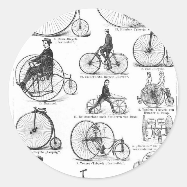 High Wheeler Bicycle Penny Farthing Runder Aufkleber (Vorderseite)