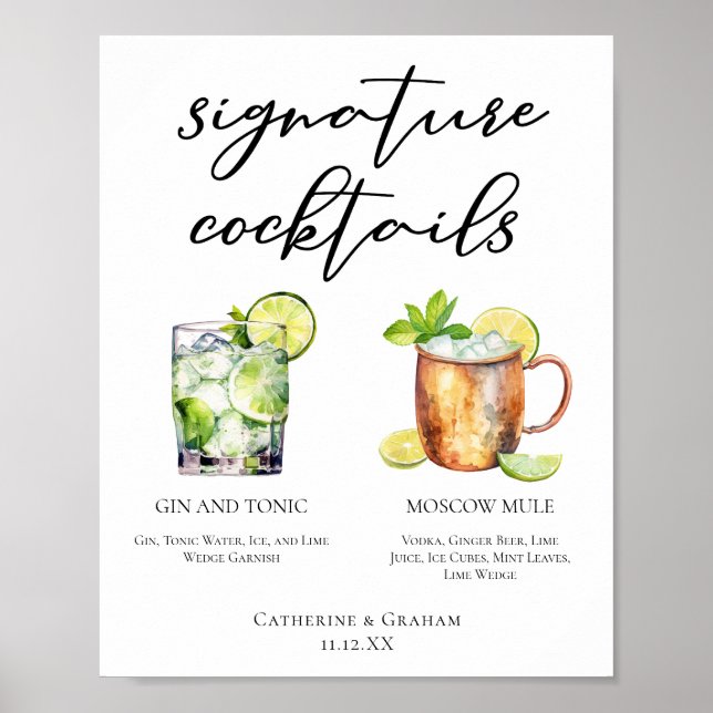 Highball Signature Cocktails Hochzeitmenü Poster (Vorne)