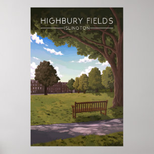 Highbury Fields Islington London Reiseplakat Poster