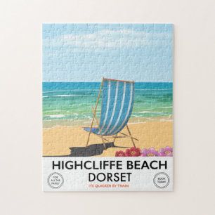 Highcliffe Beach, Dorset Vintage-Zugposter Puzzle