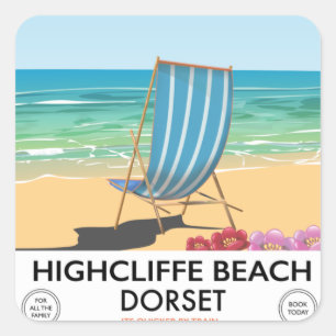 Highcliffe Beach, Dorset Vintages Bahnposter Quadratischer Aufkleber