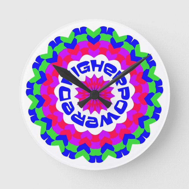 Higher Powered Spiritual Quote Kaleidoscope Design Runde Wanduhr (Vorderseite)