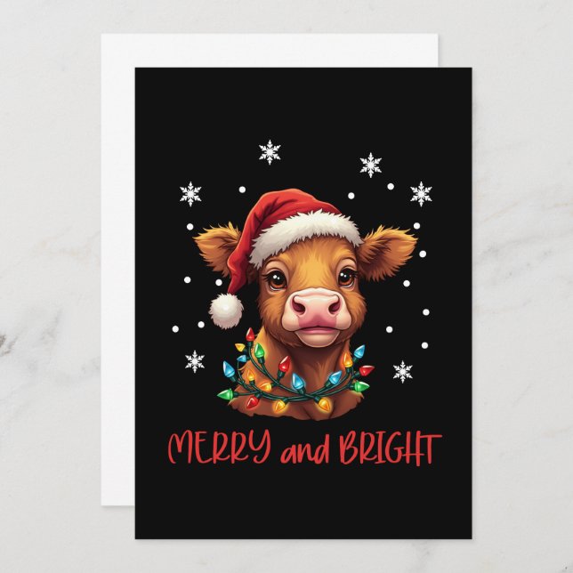 Highland Baby Cow Christmas Lights Einladung (Vorne/Hinten)