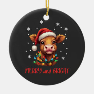 Highland-Baby-Kuh-Weihnachtsbeleuchtung Keramik Ornament