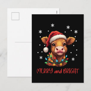 Highland-Babykuh-Weihnachtsbeleuchtung Feiertagspostkarte