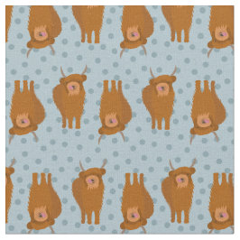 Highland Cattle on Pale Blue Polka Dots Gemustert Stoff
