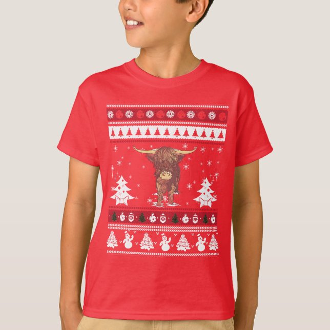 Highland Cattle Ugly Christmas T-Shirt (Vorderseite)