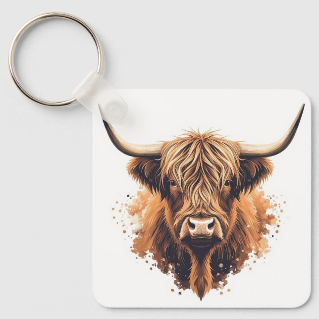 Highland Coo Keyring Schlüsselanhänger (Vorderseite)