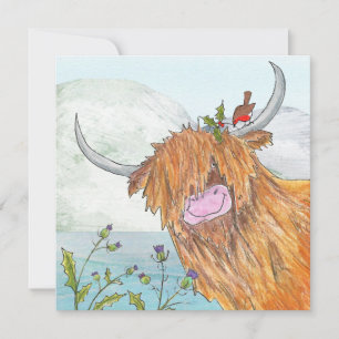 Highland Coo und Rotwein Weihnachtskarte Karte