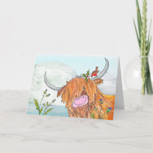 Highland Coo und Rotwein Weihnachtskarte Karte