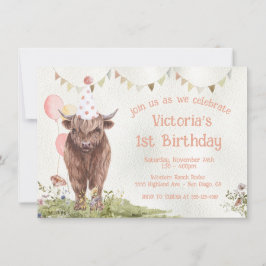 Highland Cow 1st Birthday Party Einladung