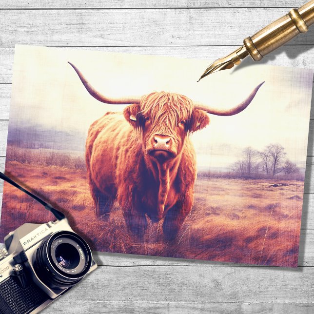 Highland Cow 3 in Foggy Landscape Decoupage Paper Seidenpapier (Von Creator hochgeladen)