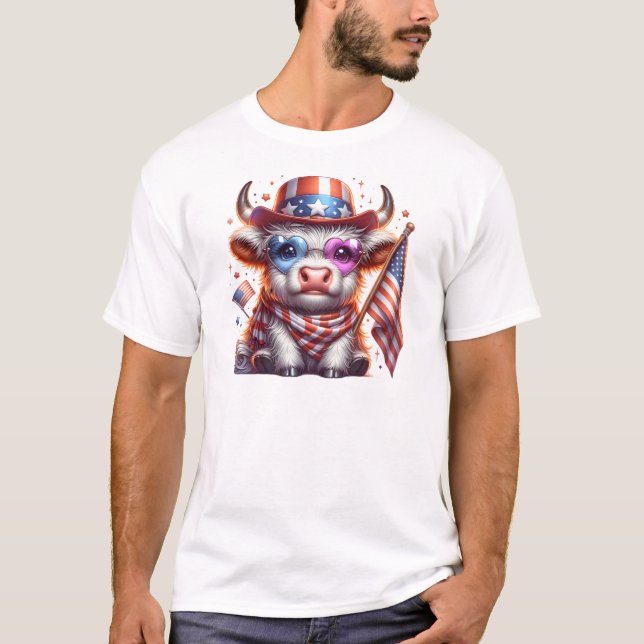 Highland Cow 4. Juli Veröffentlichung Clipart-6064 T-Shirt (Vorderseite)