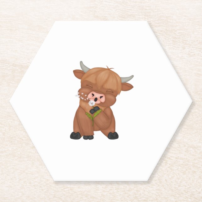 Highland Cow and Dandelion Puff Classic T - Shirt Untersetzer (Vorderseite)