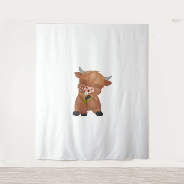 Highland Cow and Dandelion Puff Classic T - Shirt Wandteppich (Vorderseite)