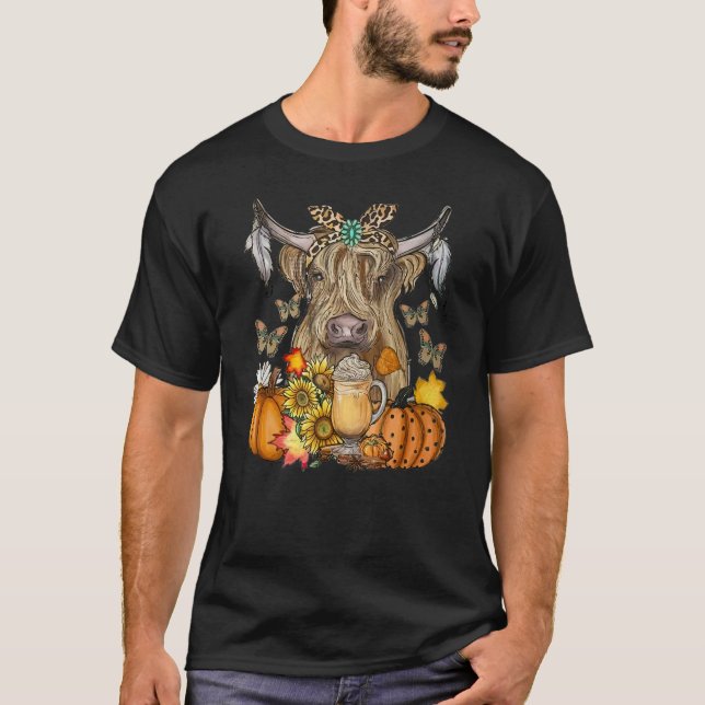 Highland Cow Autumn Pumpkin Spice T-Shirt (Vorderseite)