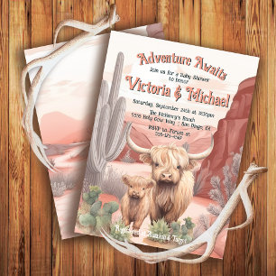 Highland Cow Baby and Mommy Baby Shower Wüste Einladung