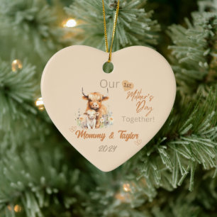 Highland Cow & baby - Der erste MuttertagZusammen Keramik Ornament
