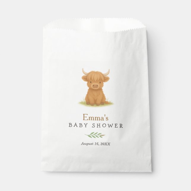 Highland Cow Baby Dusche Fevor Bag Geschenktütchen (Vorderseite)