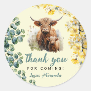 Highland Cow Baby Dusche Runder Aufkleber