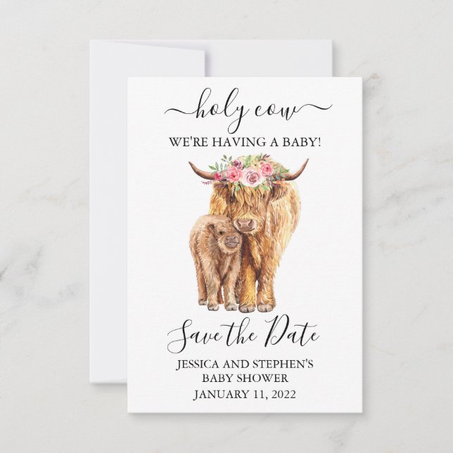 Highland Cow Baby Dusche Save the Date (Vorderseite)