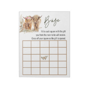 Highland Cow Baby Shower Bingo Game Paare Notizblock